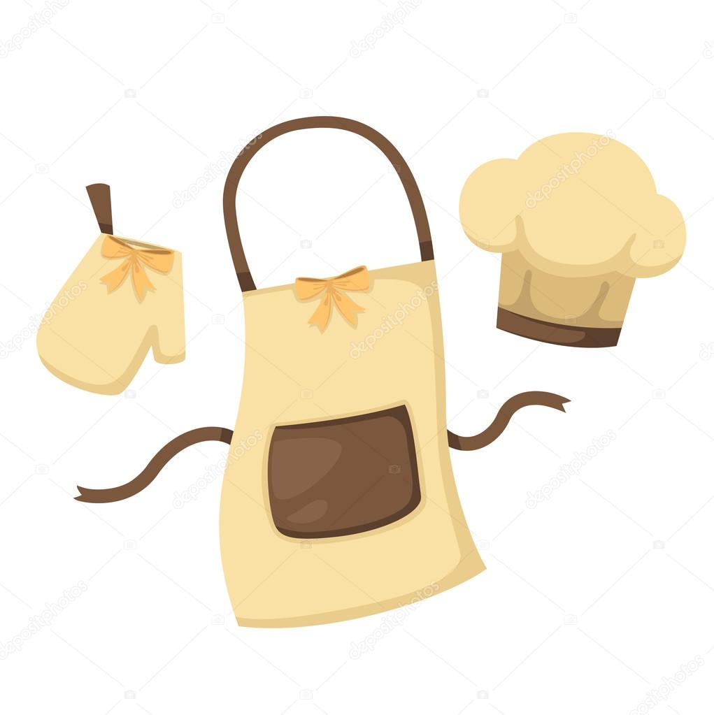 kitchen glove and apron and chef hat on white background vector