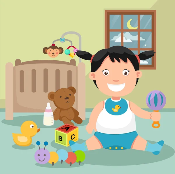 Baby playing in a room — Stock Vector