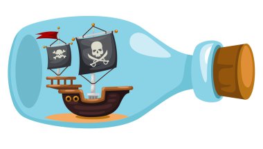 Pirate ship in bottle clipart