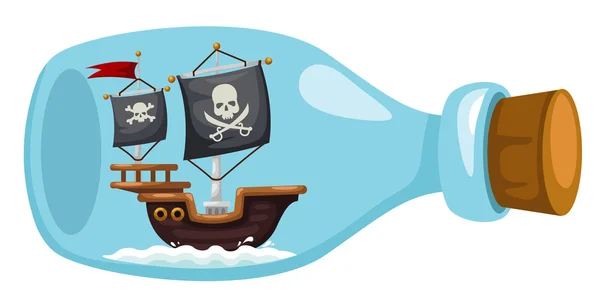 Barco pirata en botella — Vector de stock