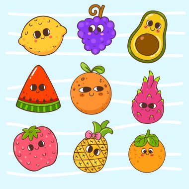 Koleksiyon meyveli karikatür el çizimi karakter çizimi