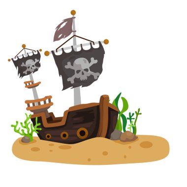 Denizdeki ya da okyanustaki eski korsan gemisinin enkazı