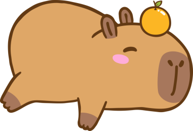 kawaii capybara kafasında portakalla uyur.