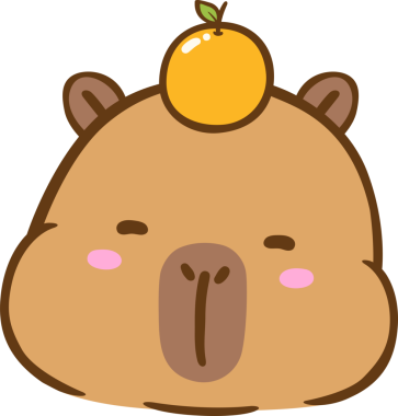 Kafasında turuncu el çizimi olan kawaii capybara yüzü