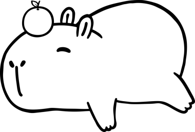 kawaii capybara kafasında portakalla uyur siyah beyaz çizgi film el çizimi