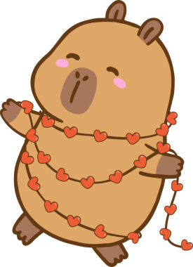 Kawaii Valentine Capybara Kalp Çelengi Çizim El
