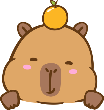 Kafasında turuncu el çizimi olan kawaii capybara yüzü