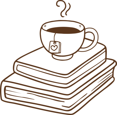 El çizimi kitapların üzerine çay fincanı.