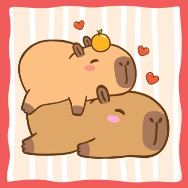 Kawaii Valentine Capybara Karikatür El Çizimi Çizimi