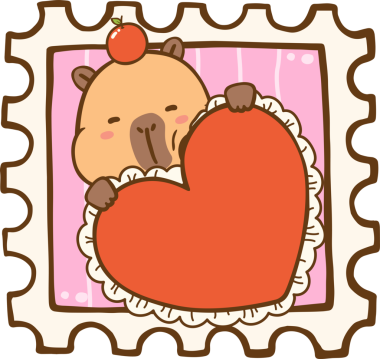 Kawaii El Çizimi Sevgililer Günü Capybara Damga İllüstrasyonu