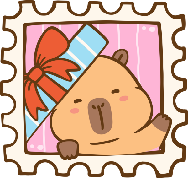 Kawaii El Çizimi Sevgililer Günü Capybara Damga İllüstrasyonu