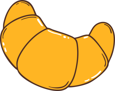 Sevimli kruvasan çizgi film çizimi el çizimi karakter çizimi