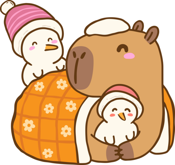 Kawaii capybara kardan adama battaniye altında sarıldı.