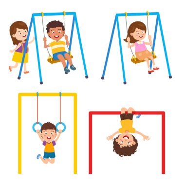 Swing Set ve Jimnastik Yüzüklerinde Çocuk Oyun Sahası