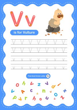 Çocuklar, Anaokulu ve Anaokulu El Yazısı Uygulaması için V harfi Akbaba ABC Öğrenme Yazdırma Tablosu