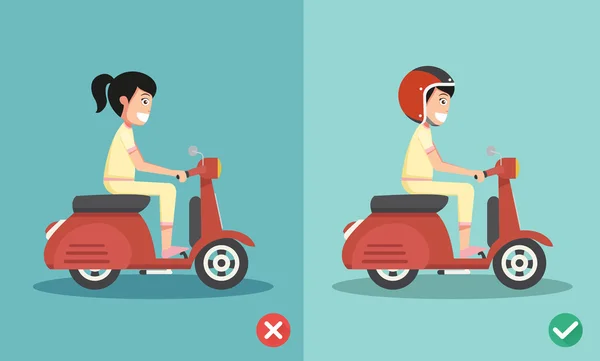 正确和错误的方式骑来防止车祸 — 图库矢量图片
