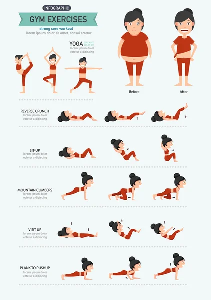 Exercices de gymnastique, entraînement de base fort . — Image vectorielle