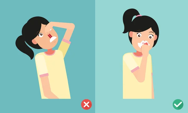 Wrong and right for first aid for nasal bleeding — Stock Vector