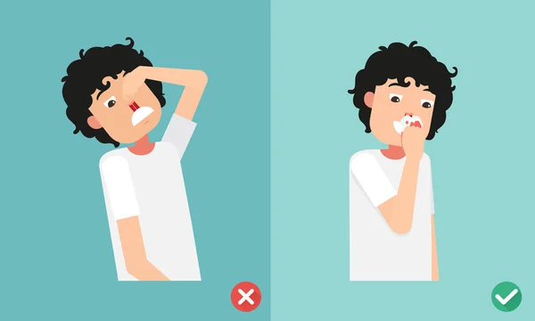 Mal y correcto para primeros auxilios para sangrado nasal — Vector de stock