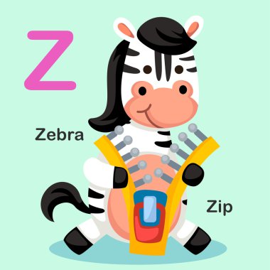 Hayvan Alfabe harf Z-ZIP, Zebra illüstrasyon izole