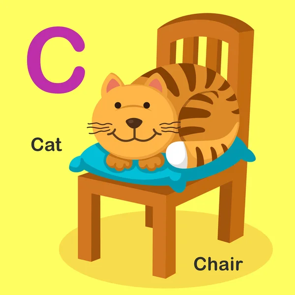 Illustrazione Isolato animale alfabeto lettera C-Cat, sedia — Vettoriale Stock