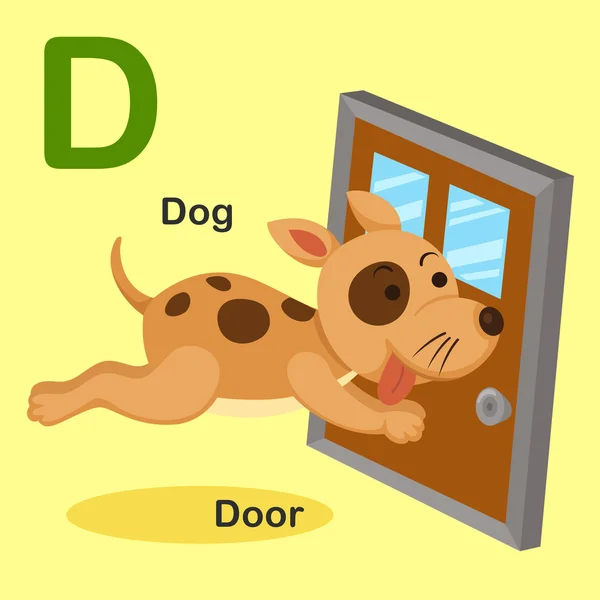 Illustration Isolated Animal Alphabet Letter D-Dog,Door — Stock Vector