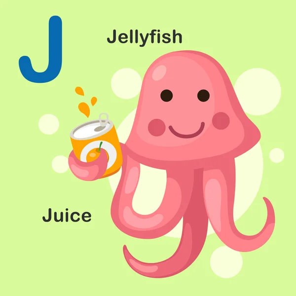Ilustração Isolado animal alfabeto letra J-água-viva, suco — Vetor de Stock