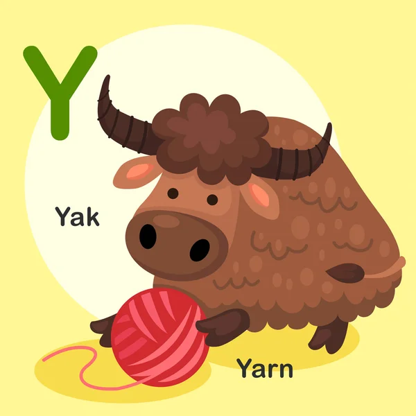 Illustratie geïsoleerd dierlijke alfabet Letter Y-Jak, garen — Stockvector