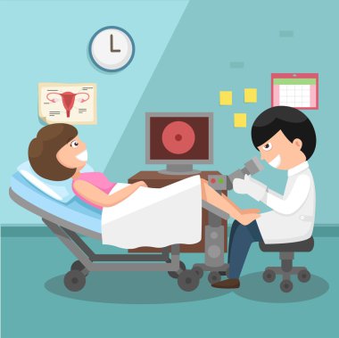 Doktor, jinekolog muayene illustratio gerçekleştirme