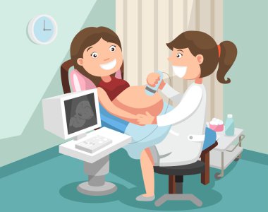 young pregnant woman on the ultrasound,health check.illustration clipart