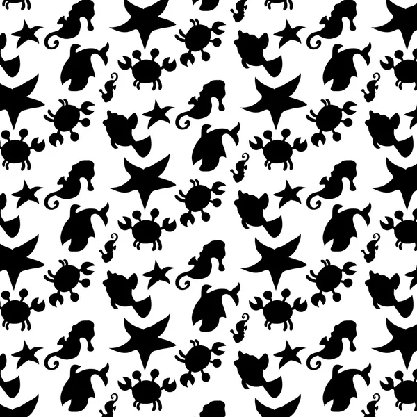 Kesintisiz deniz desen: Yengeç, deniz atı, balık, deniz yıldızı. Şirin nauti