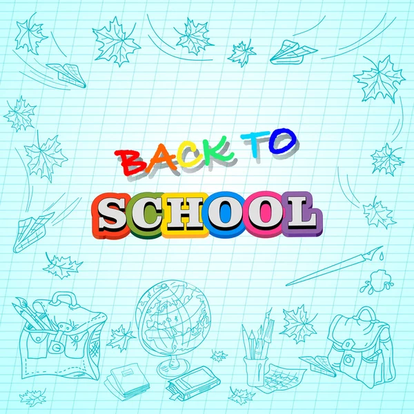 Cvičebnice s nápisem zpět do školy a školní potřeby — Stockový vektor