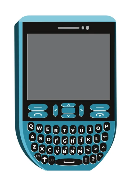 Mobile Phone Vector Clip Art Blue Cellphone Having Qwerty Keypad — Vector de stock