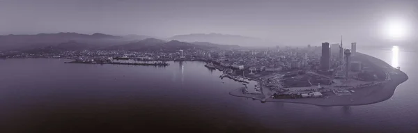 Balck Monocromático Aérea Panorâmica Branca Arranha Céus Cidade Batumi Distância — Fotografia de Stock