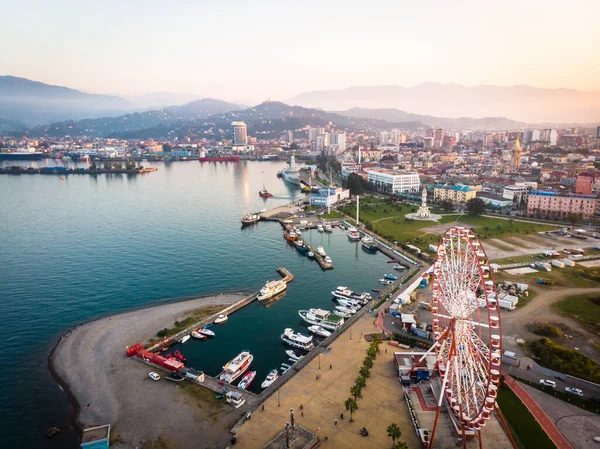 Batumi Porto Con Molte Navi Barche Piedi Montagne Cauacasus Sullo — Foto Stock
