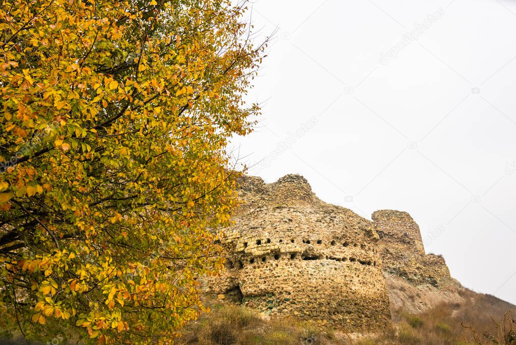 Close up view of historical ruins site in southern Georgia - Gagi fortress. Tarvel and cultural heritage in caucasus.