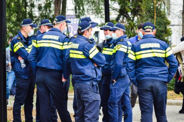 Tiflis, Gürcistan - 9 Nisan 2021: Gürcü Polis Örgütü.