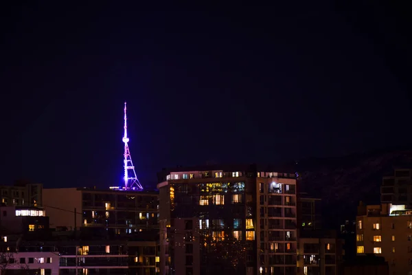 Tbilissi Géorgie Avril 2021 Tour Communication Télévision Tbilissi Illuminée Nuit — Photo