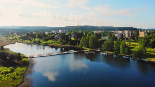 Stijgend Uitzicht Vanuit Lucht Schilderachtig Litouwen Landelijk Uitzicht Ignalina Stad — Stockvideo