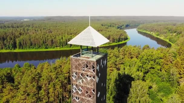 Litvanya Nın Birstonas Kentindeki Sinematik Panoramik Manzara Ünlü Gözlem Noktası — Stok video
