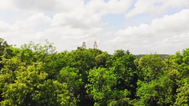 Luchtfoto Stijgend Uitzicht Kurtuvenai Jacob Kerk Kurtuvenai Regionaal Park — Stockvideo