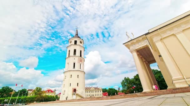 Statický Časový Výhled Zvonice Katedrálním Náměstí Hlavním Městě Vilniusu Litva — Stock video