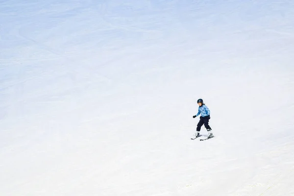 Young Caucasian Teenager Boy Jacket Skiing Hill Ski Slope — Stock Photo, Image