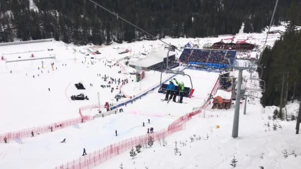 Bansko Bulgaria 23Rd February 2019 Professional Skiers Slope Famous Skiing — Stock Video
