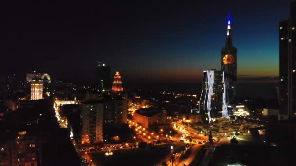 Batumi Lights Πόλη Νύχτα Τουριστικό Ορόσημο Πανόραμα Από Εναέρια Προοπτική — Αρχείο Βίντεο