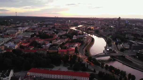 Uitzicht Vanuit Lucht Oude Kasteel Toren Oude Binnenstad Vilnius Stad — Stockvideo