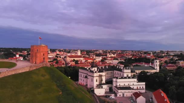 Vista Aerea Famosa Torre Del Castello Gediminas Vilnius Sfondo Panorama — Video Stock