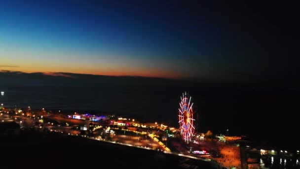Batumi Georgia July 5Th 2021 Ferris Wheel Lights Night Sea — Stock videók