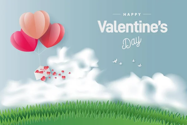 Happy Valentine Day Banners Sale Promotion Discount Paper Cut Style — Stock Vector