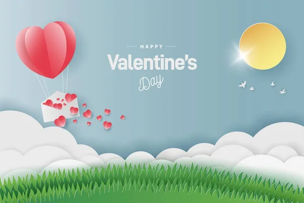 Happy Valentine Day Banners Sale Promotion Discount Paper Cut Style — Stock Vector